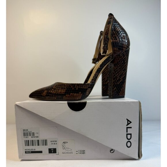 Aldo Nicholes Womens Size 7 Brown Snake Skin Print Block Heel Mary Jane Pumps - Picture 14 of 14